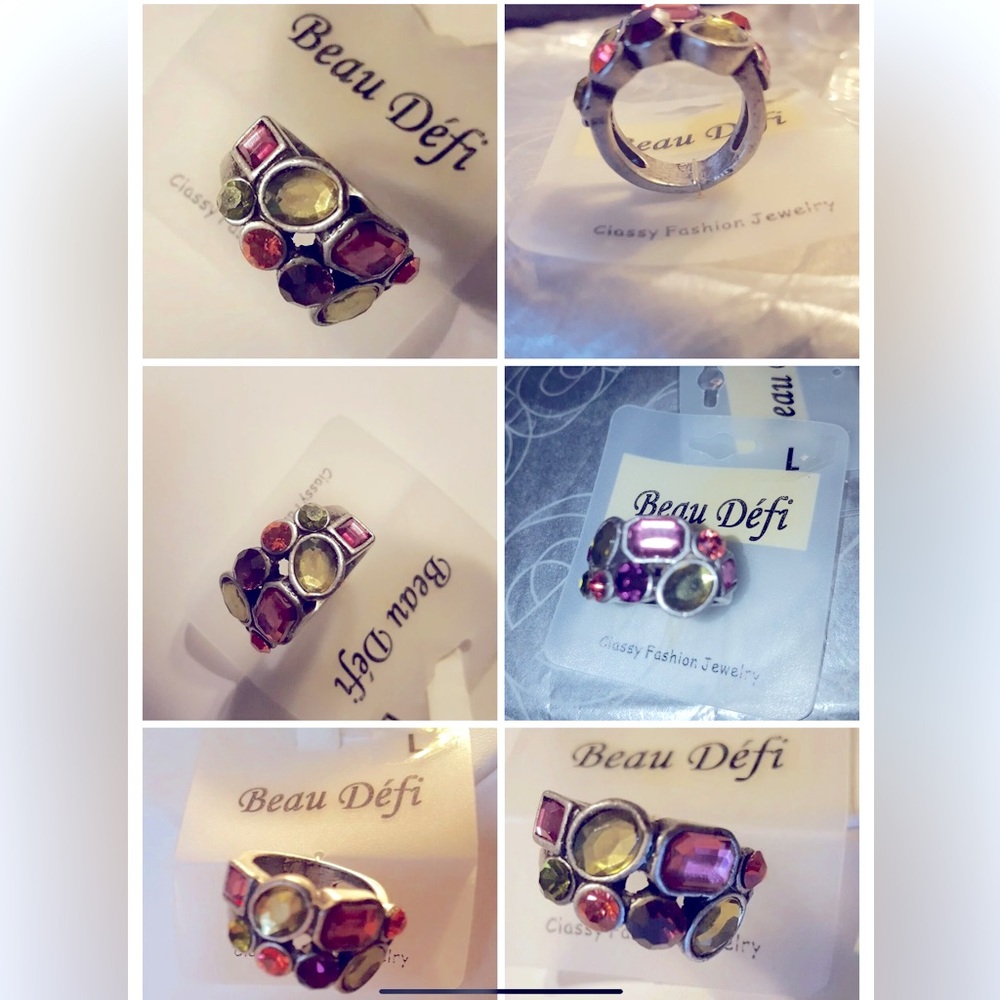 Multicolor Fashion Ring BEAU DEFI VINTAGE gemstone gunmetal Y2K beautiful NEW
